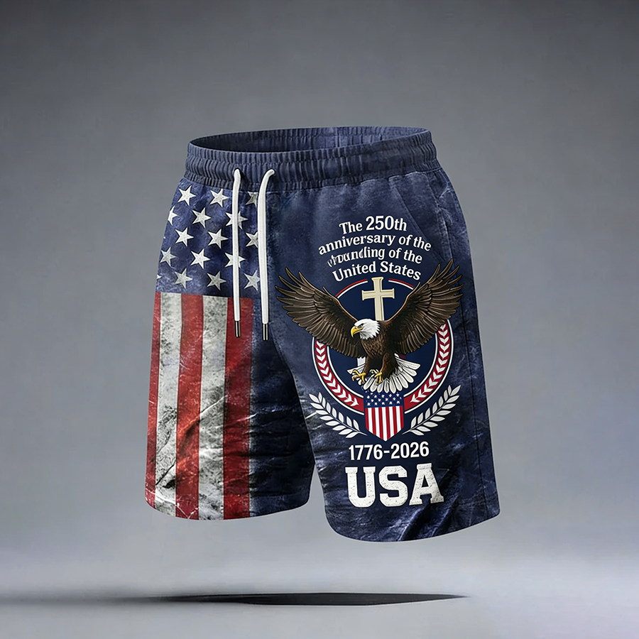 Neutral Casual American Founding Celebration Flag Personalized Printed Shorts