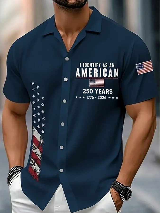 America 250th Anniversary Distressed Gradient Short Sleeve Button Up Shirt