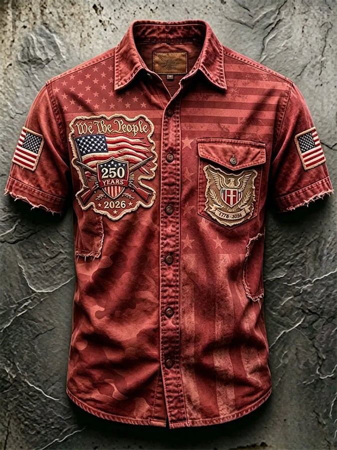 Men's Casual Retro Print Short-Sleeve Shirt