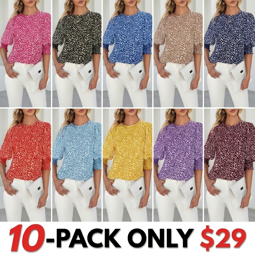 Women's Polka Dot 3/4 Sleeve Blouse Tops Ladies Casual Office Work Crew Neck T-Shirt