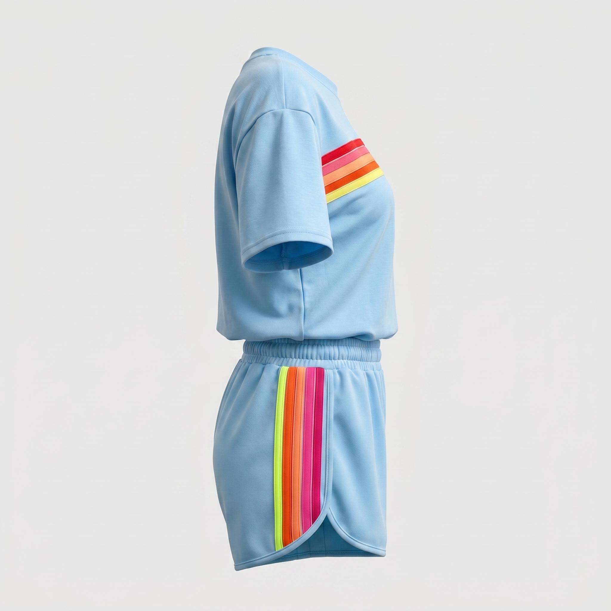 Women's Short Two-Piece Rainbow-Striped Outdoor Sports Set
