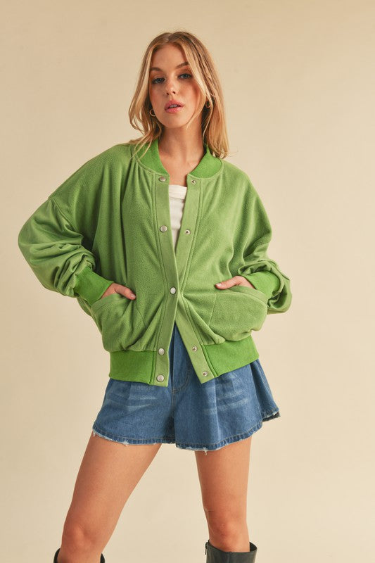 Snap Down Drop Shoulder Brushed Jacket