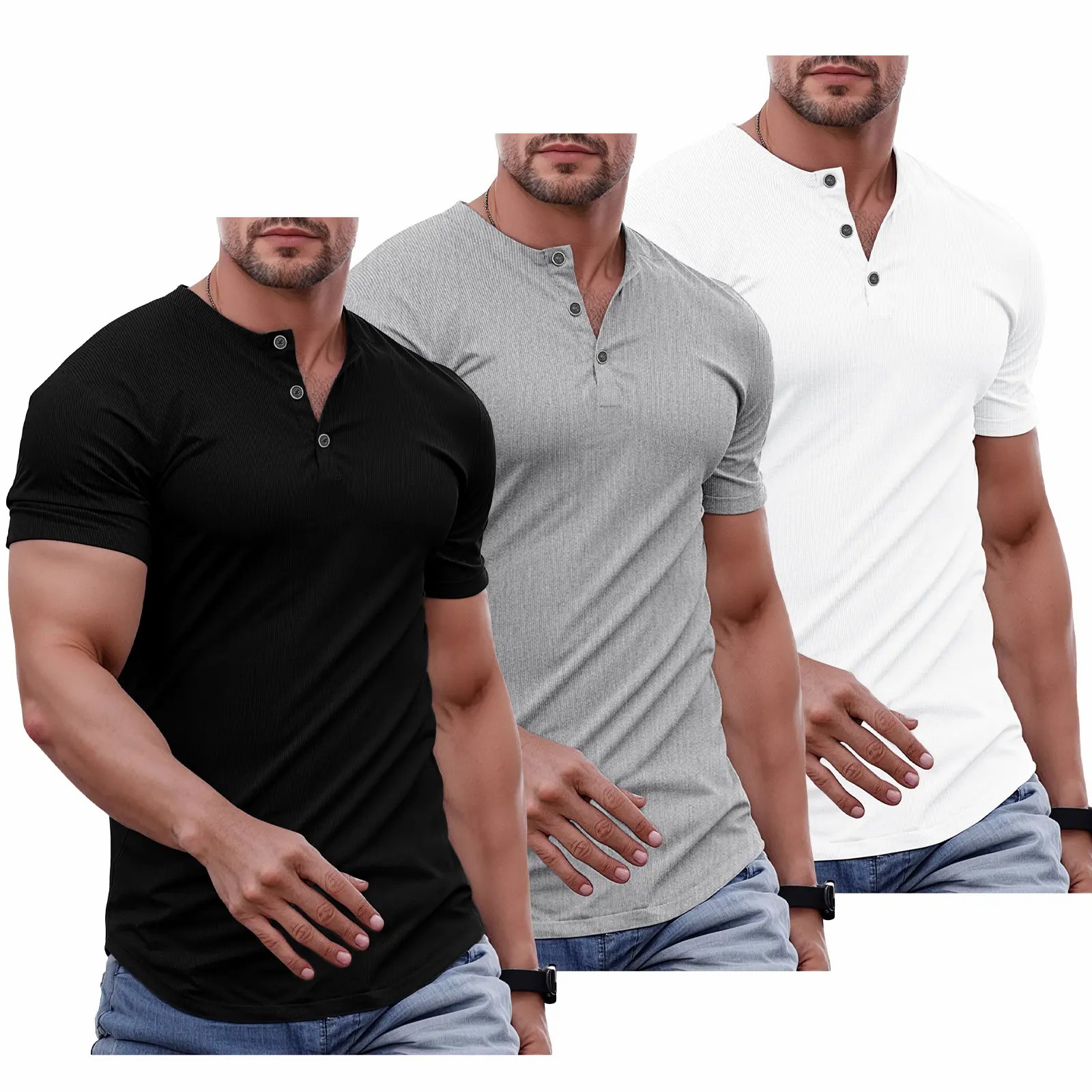 Men's Slim Fit Henley T-Shirt – Muscle Fit Longline Crewneck with Button Detail, Gym & Streetwear