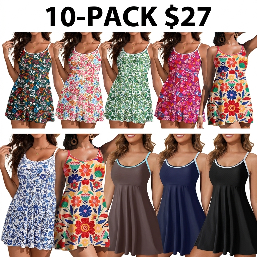 Women's One Piece Swimsuit Floral Print Whip Stitch Tummy Control Swimdress Skirt Bathing Suit with Pocket SwimWeek Vacationoutfits Summerstyle