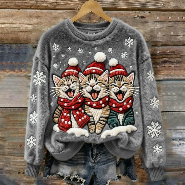 Casual Flannel Crew Neck Christmas Sweatshirt