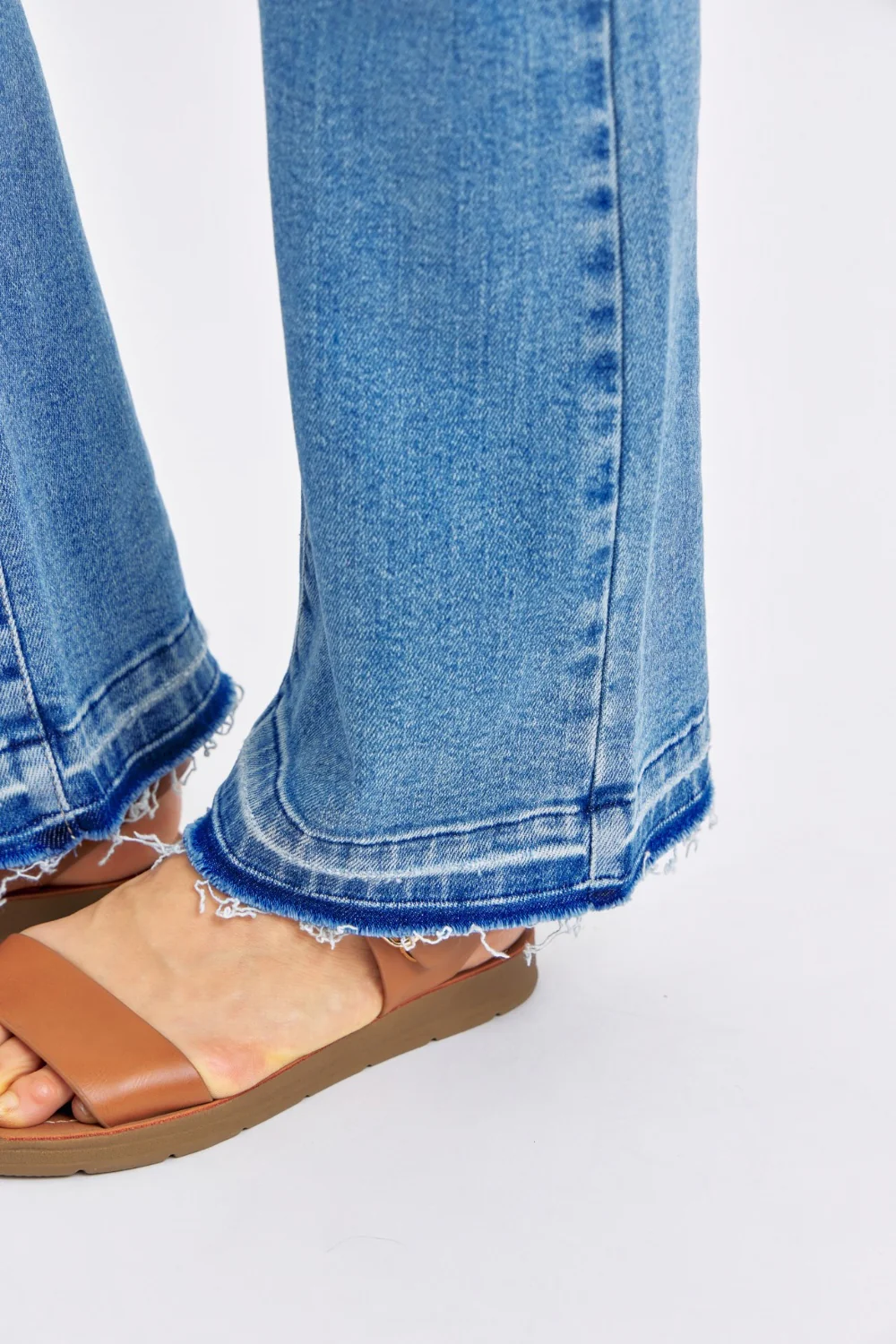 Blue Full Size Mid Rise Destroyed Hem Distressed Jeans