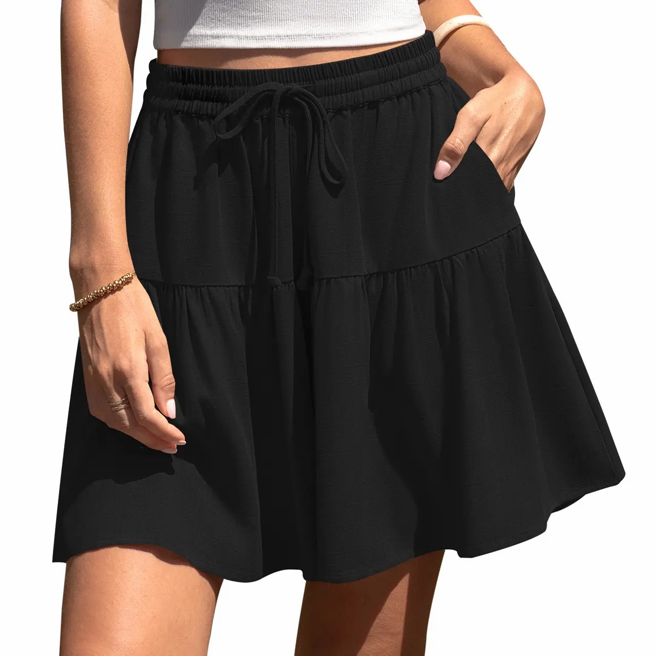 Women’s Linen-Blend Wide Leg Drawstring Summer Shorts