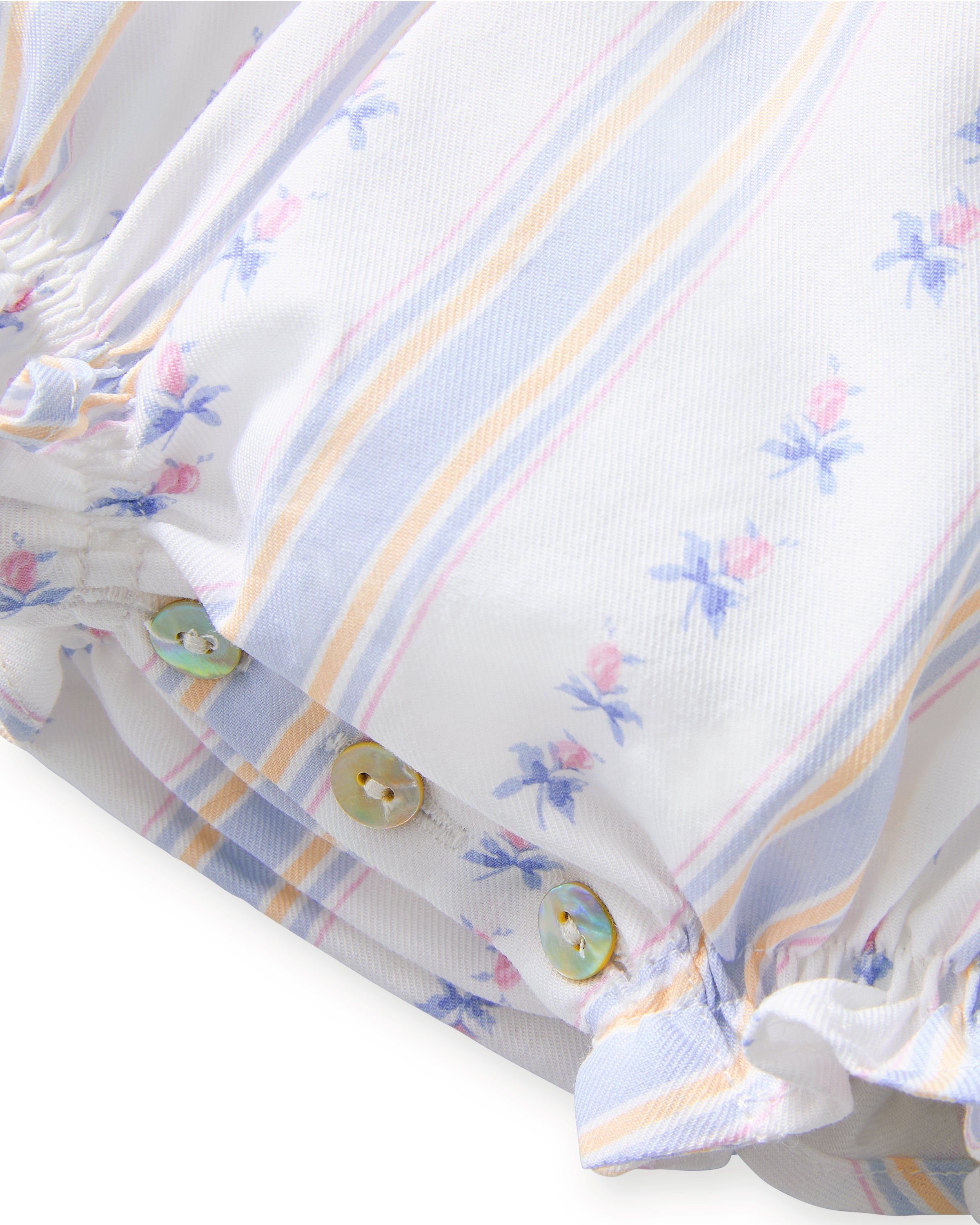 Baby's Twill Ruffled Romper in Cottage Stripe