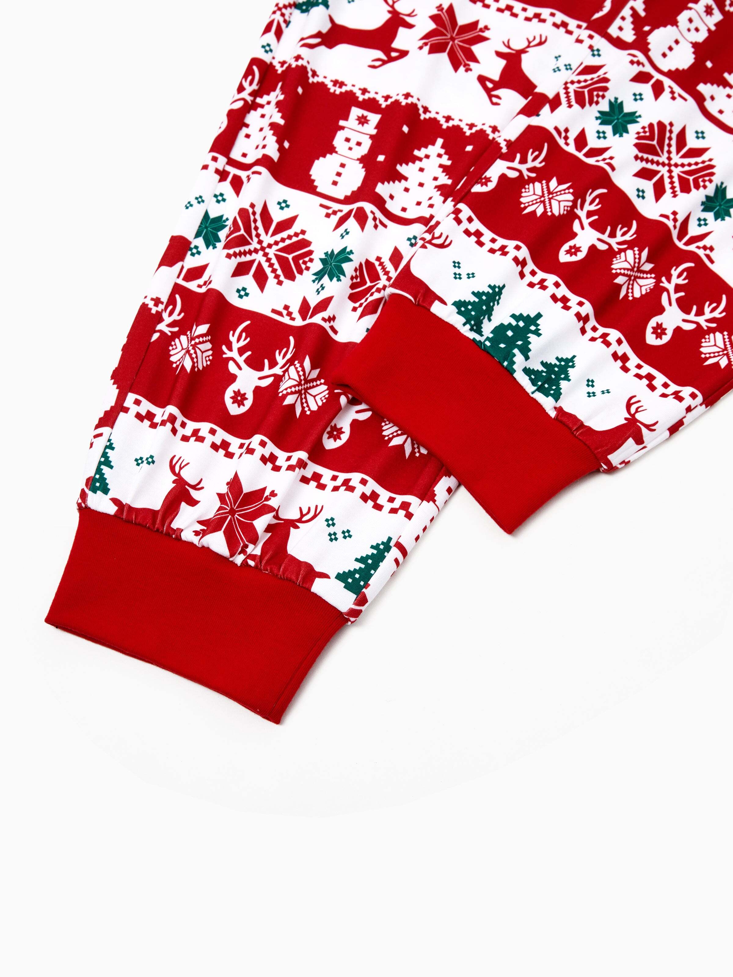 Christmas Matching Family Pajamas Set Reindeer and Snowman Print Red Long-sleeve PJS with Christmas Socks Red