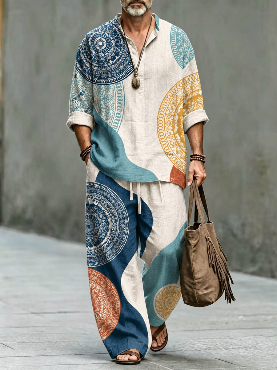 Men's Abstract Geometric Art Print Casual Vacation Set