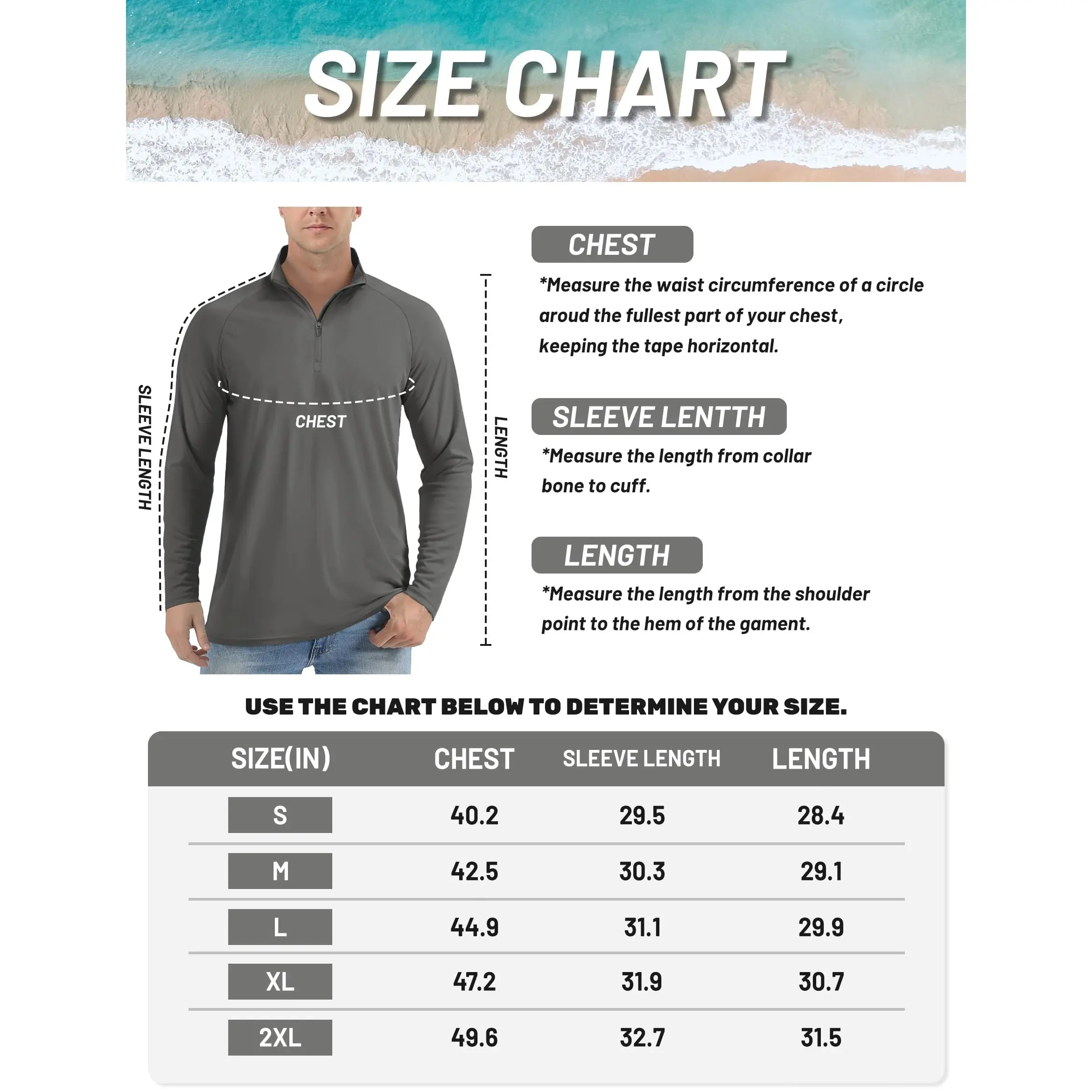 Men's 1/4 Zip Shirt UPF 50+ Quick Dry Lightweight Long Sleeve