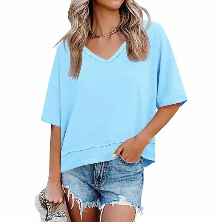 Women's Summer V Neck T Shirts Casual Short Sleeve Flowy Tops