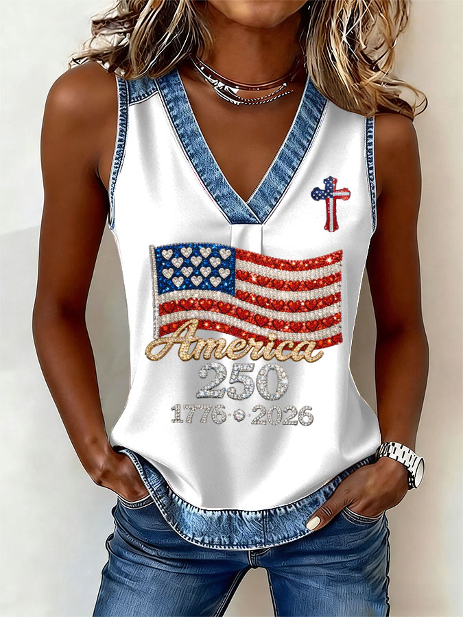 Women's America Flag Print Sleeveless Top