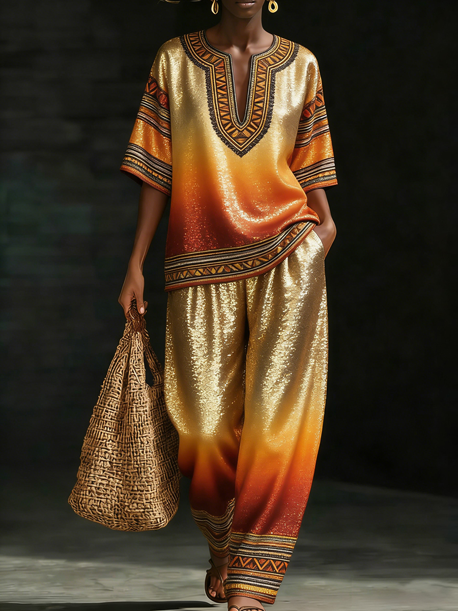 African Bohemian African Print Linen-Cotton Set