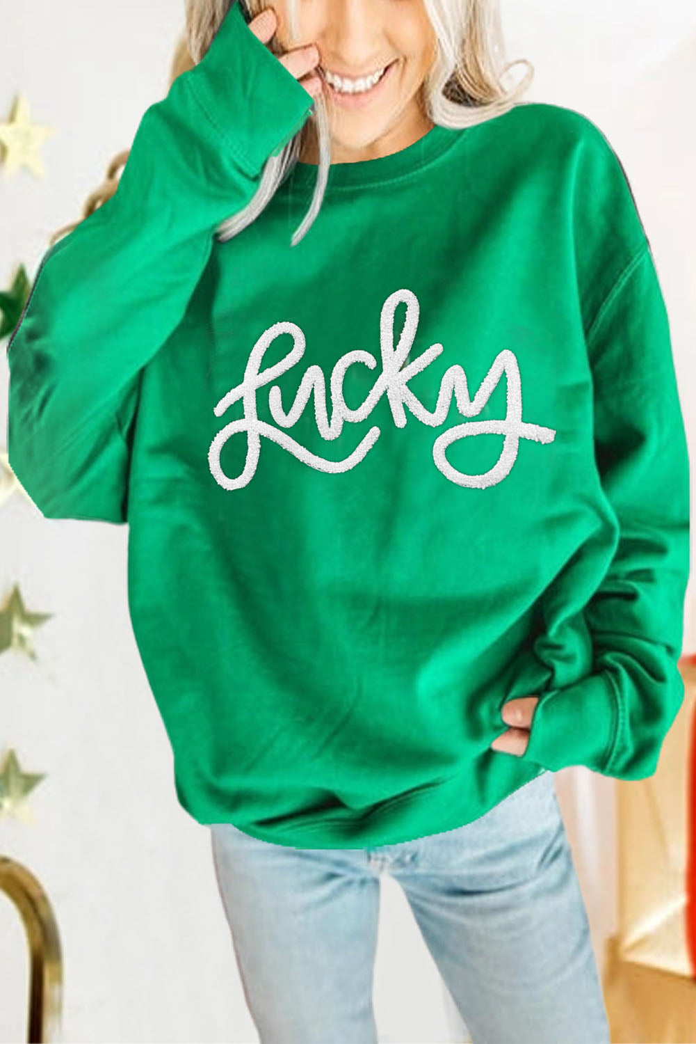 St. Patrick's Lucky Sequined Top Loose T-Shirt