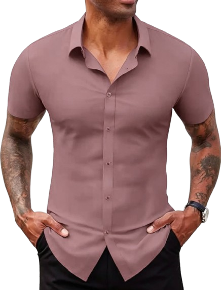 Men's Stretch Dress Shirt — Short-Sleeve Slim-Fit Business Casual Button-Down (Athletic Fit)