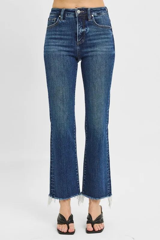 Full Size Tummy Control High Rise Crop Straight Raw Cut Hem Jeans