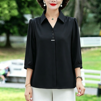 Women's 3/4 Sleeve Shirt Elegant Polo Collar Solid Color Blouse