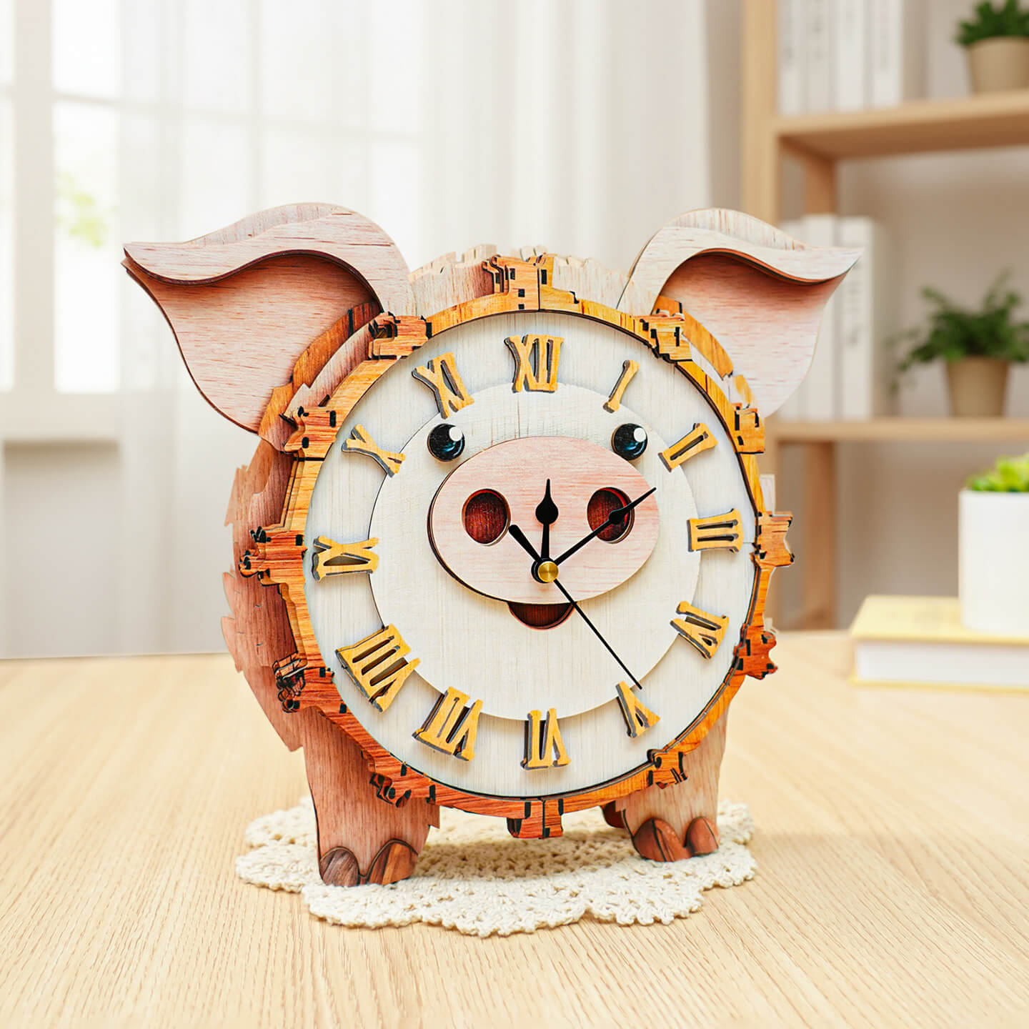 Pig DIY Wooden Clock, 3D Puzzle Craft Kit
