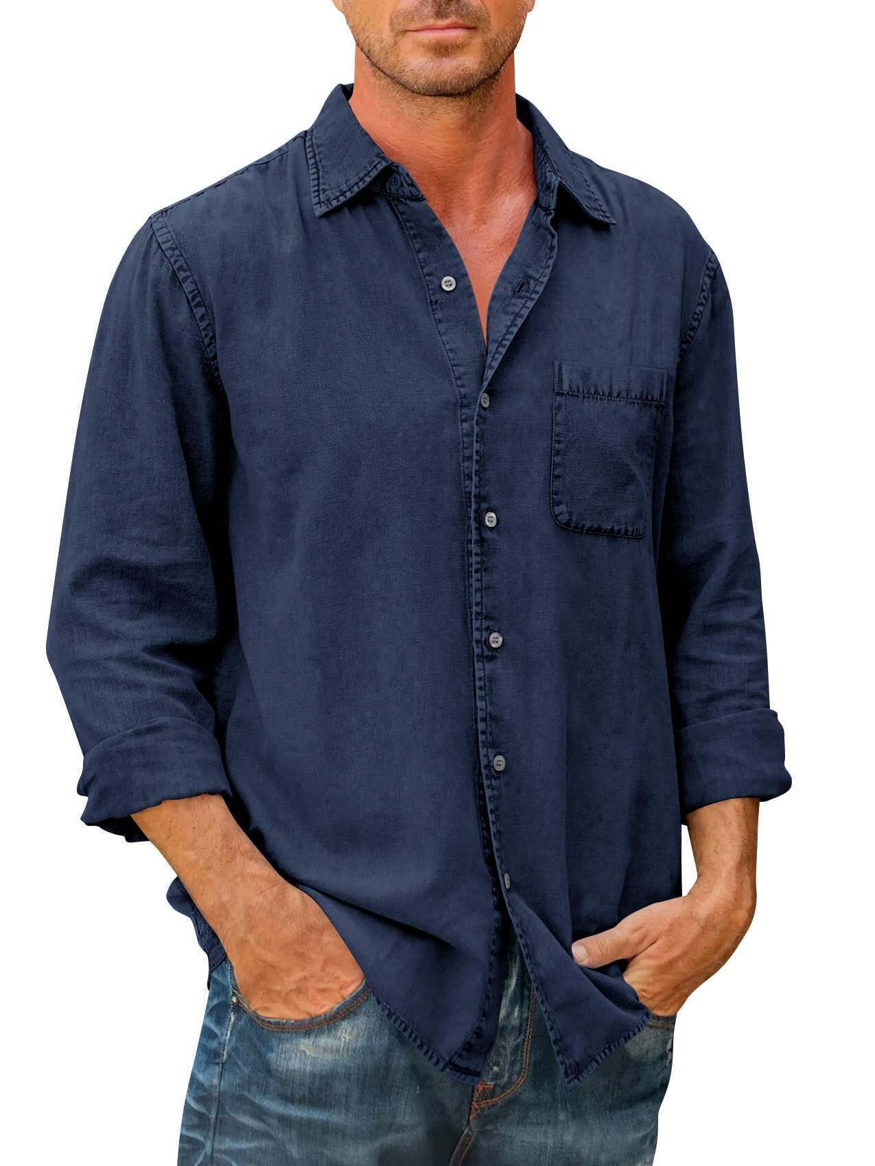 7 -Pack Men's Solid Color Pocket Cotton Long Sleeve Shirt💖Buy two packs for free shipping💖