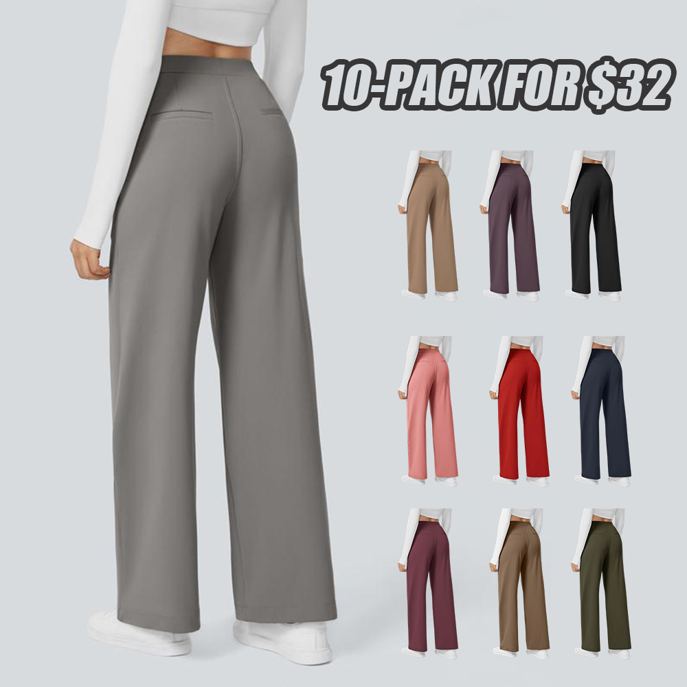 Women High Waisted Pocket Straight Leg Work Pants