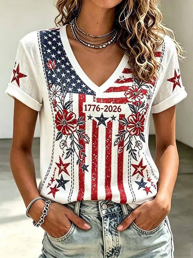 Women'S American 250th Anniversary Print  T-Shirt