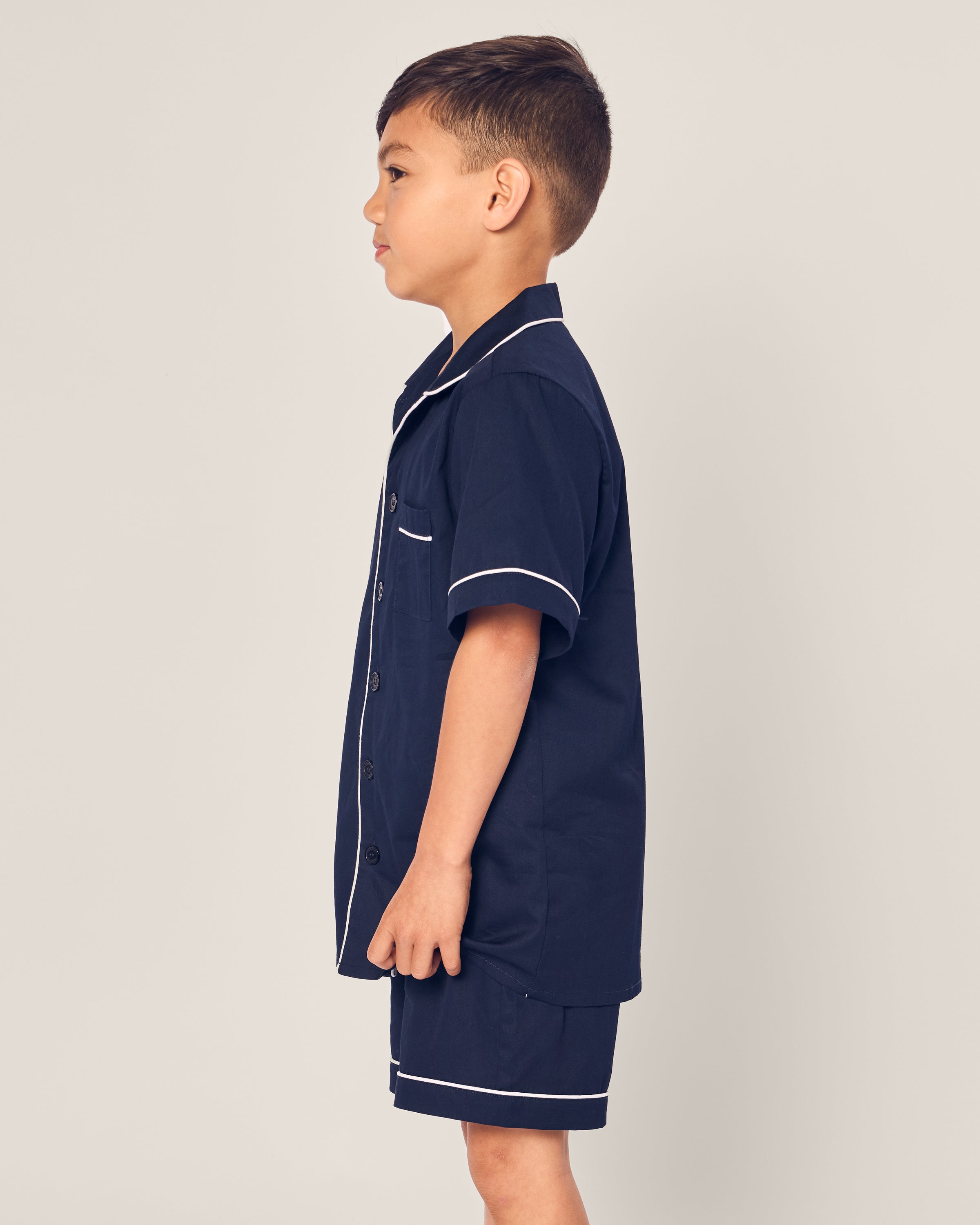Kid's Twill Short Sleeve Short Set in Navy