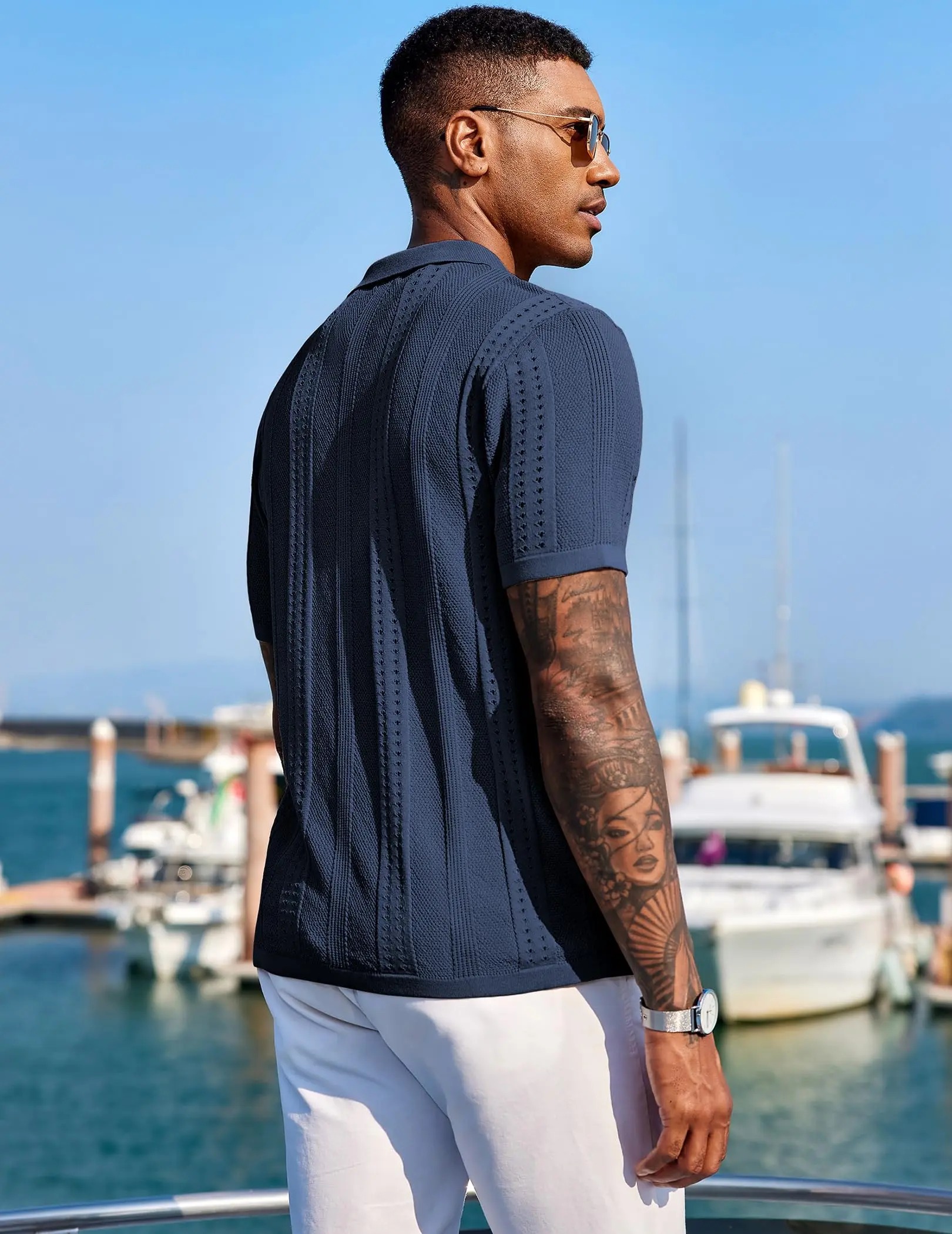 Men's Knit Shirts Short Sleeve Button Down Polo Shirt Fashion Casual Summer Beach Shirts Menswear Top