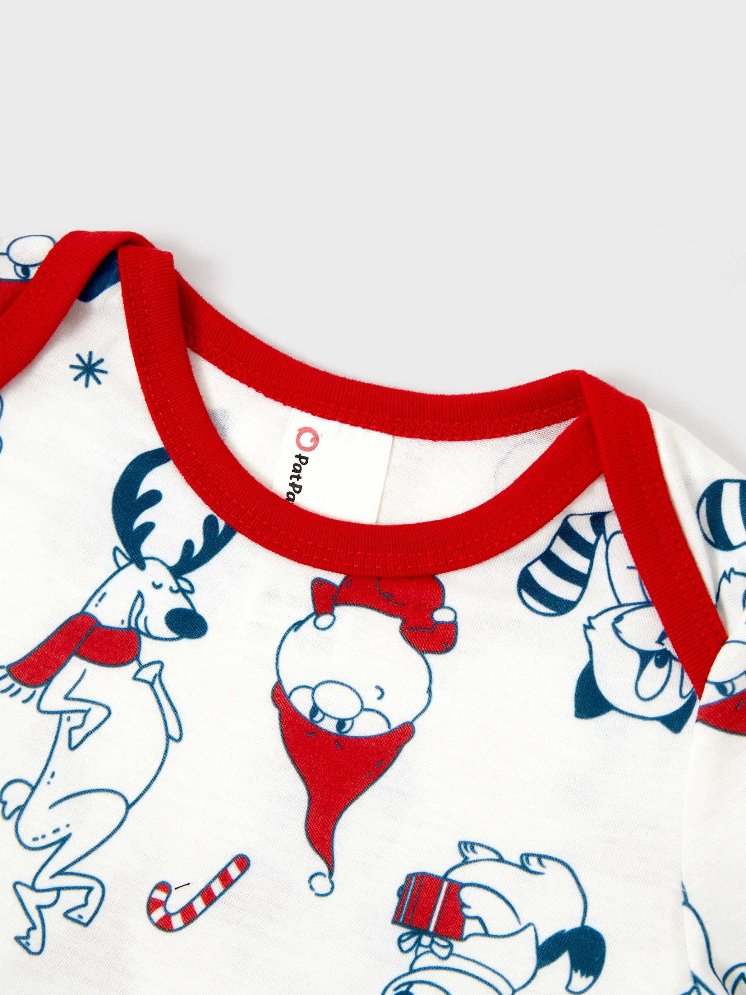 Christmas Matching Family Pajamas Set Santa Claus and Dogs Print PJS with Christmas Socks White