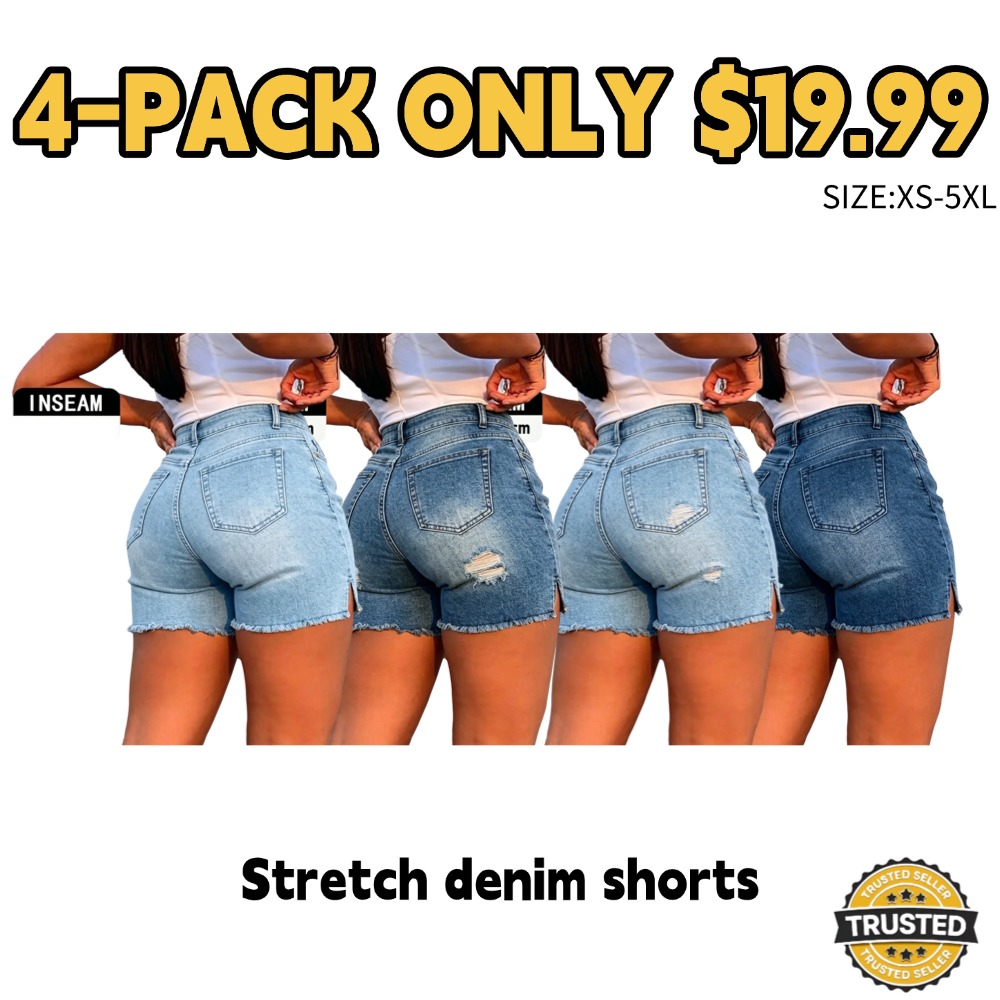 Women's light blue high-waisted stretch denim shorts