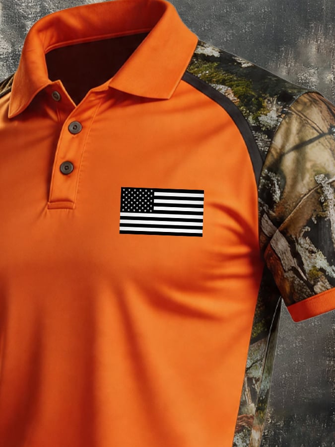 Men's Retro Patriotic Color-Block Short-Sleeve Polo Shirt