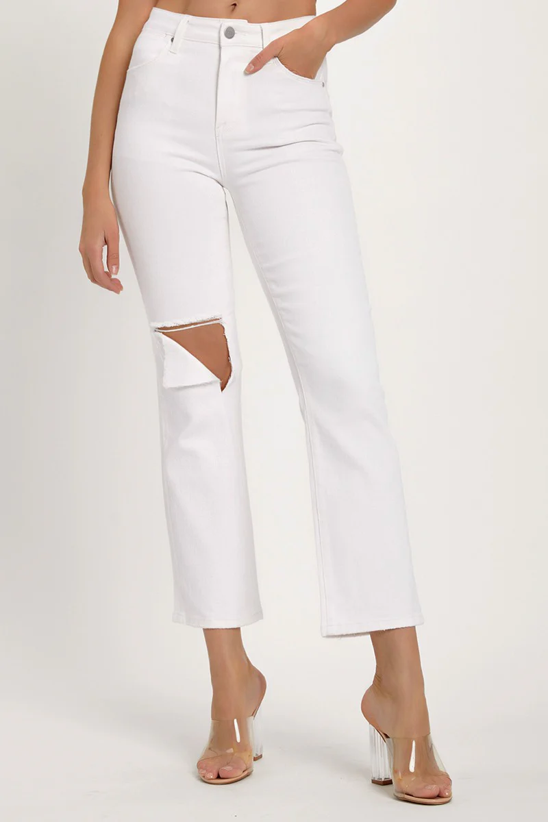 Full Size Distressed Cropped Straight Jeans