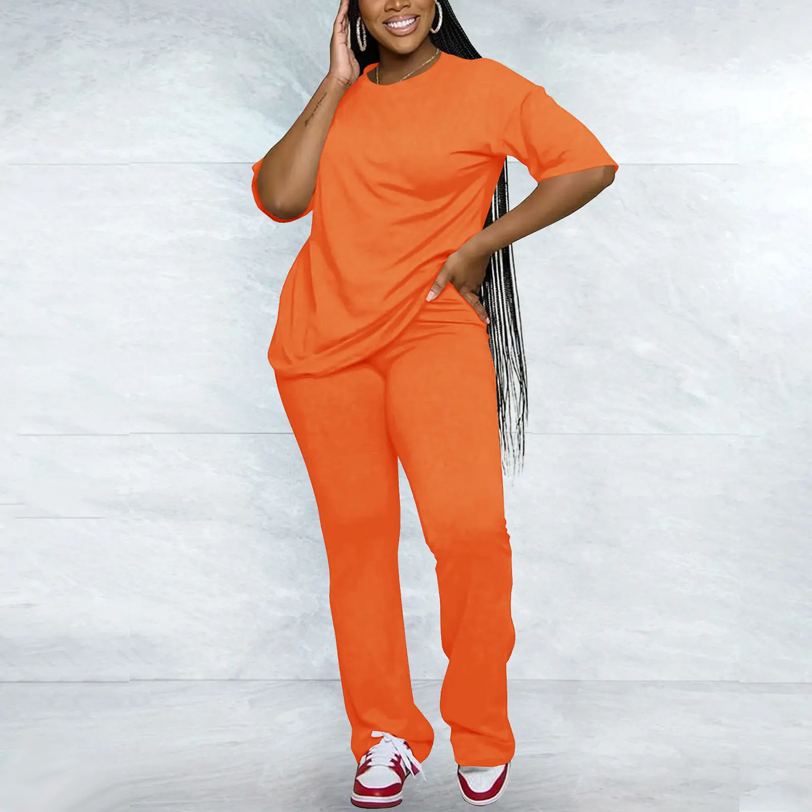 Women's Solid Drop Shoulder Tee & Pants Two-piece Set