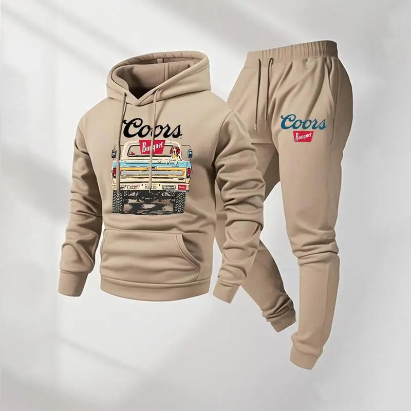 Retro-print hooded sweatshirt and sweatpants set