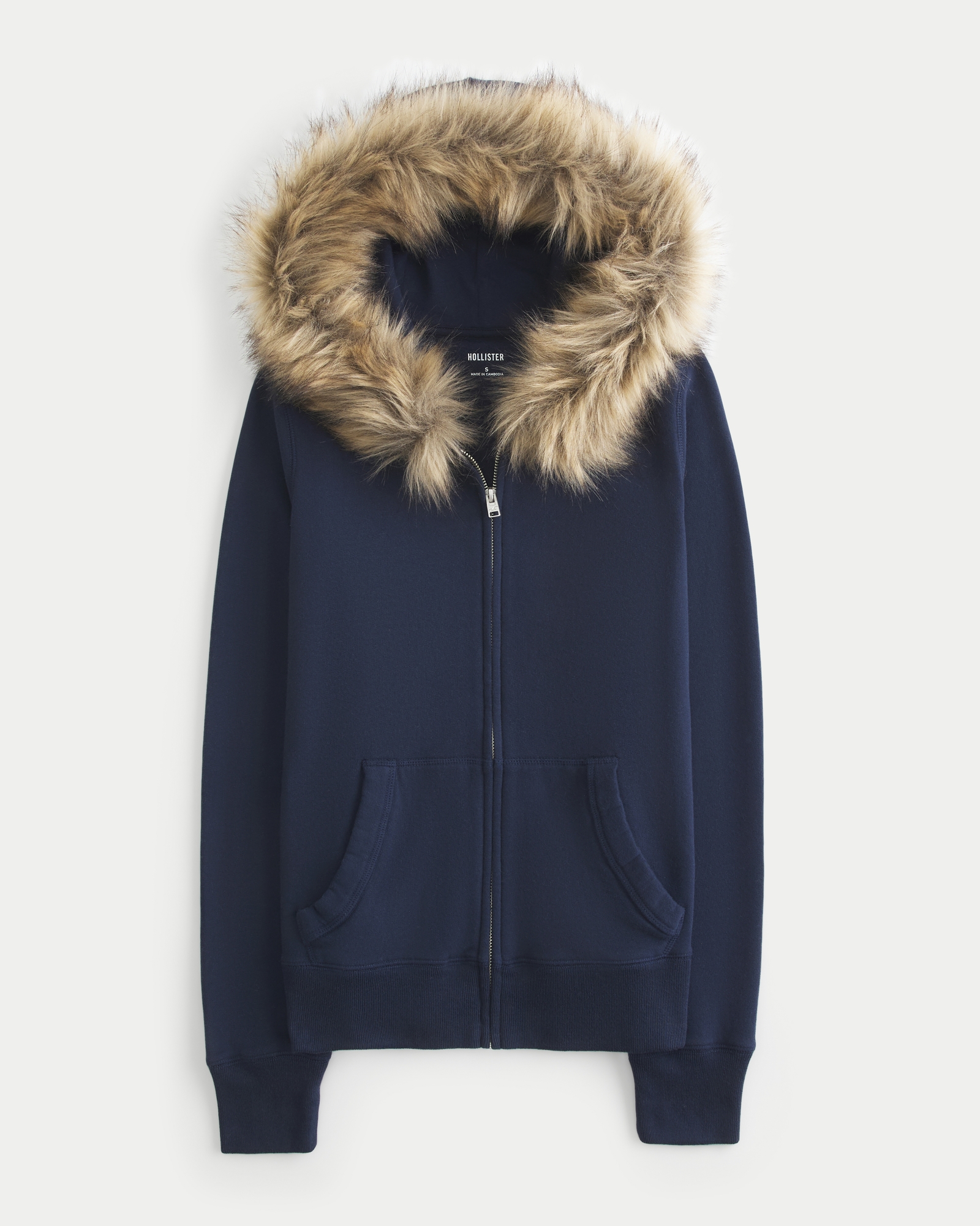 Faux Fur Trim Zip-Up Hoodie