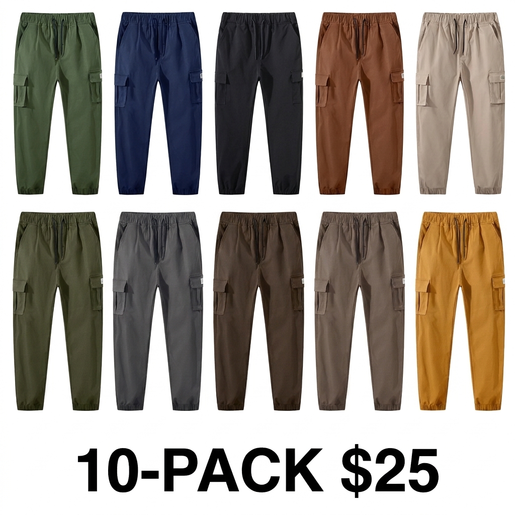 Men's 5-Pack Multi-Pocket Cargo Jogger Pants – Slim Fit, Tapered Leg, Casual Streetwear
