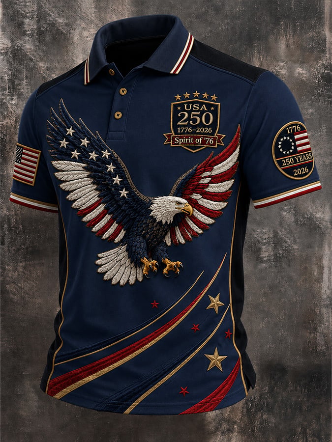 Men's Casual USA 250th Anniversary Print Polo Shirt