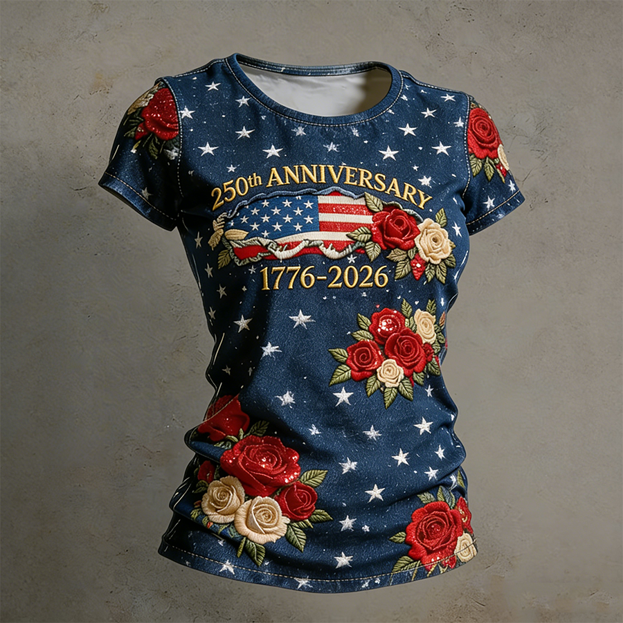 American 250th Anniversary of Patriotism Vintage Print Women's Short-Sleeve T-Shirt