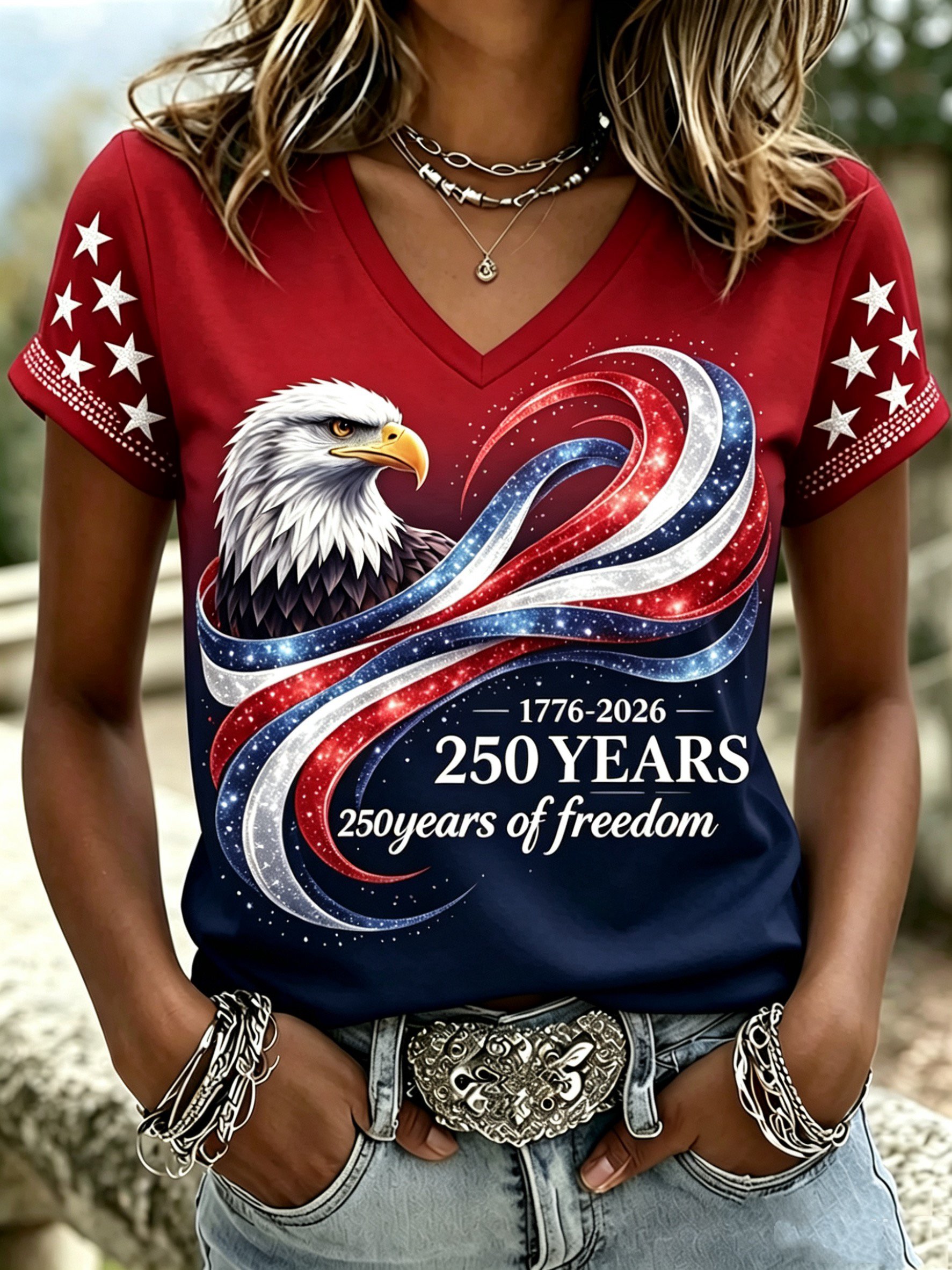 Women'S Casual U.S. 250th Anniversary Commemorative Printed T-Shirt