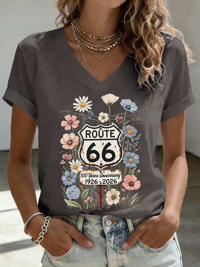 Women's Route 66 Centennial Mother Road Print Casual T-shirt