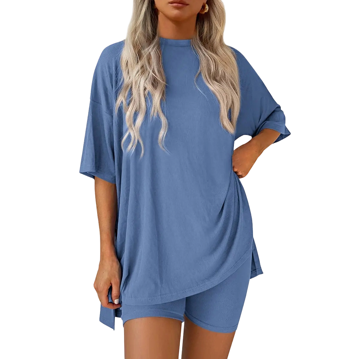 🔥Women's Two Piece Lounge Set Summer Casual Oversized Shirts Biker Shorts