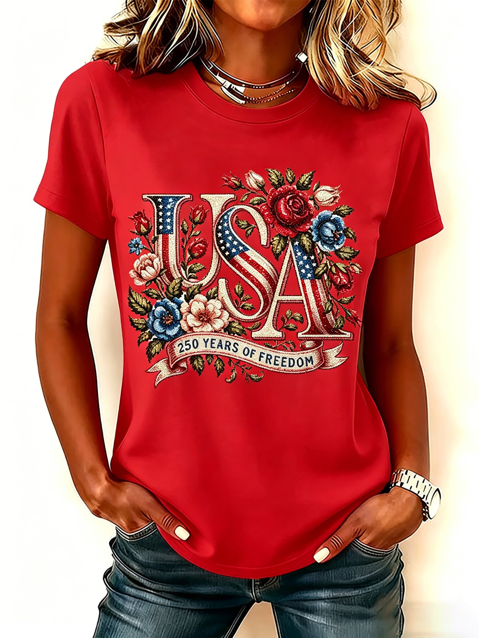 Women's 250th Anniversary Freedom Flower Art  Print   Shirt