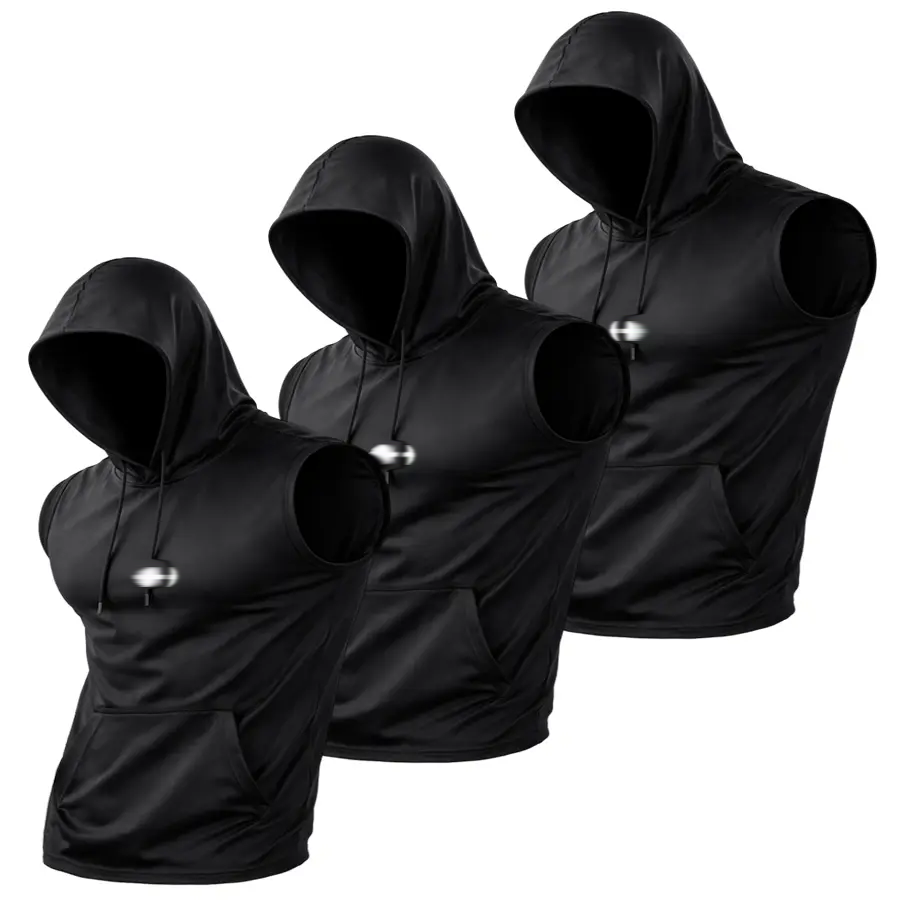 3-Pack Men’s Quick-Dry Cooling Hooded Sleeveless Tops