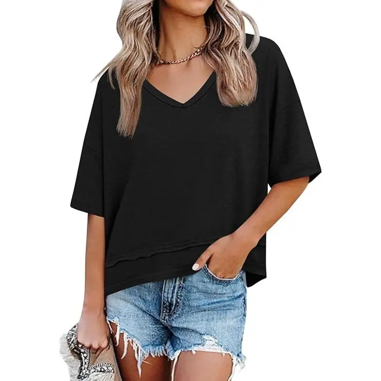 Cicy Bell Women's Summer V-Neck T-Shirt — Premium Blend Fabric, Slimming V-Neck Design