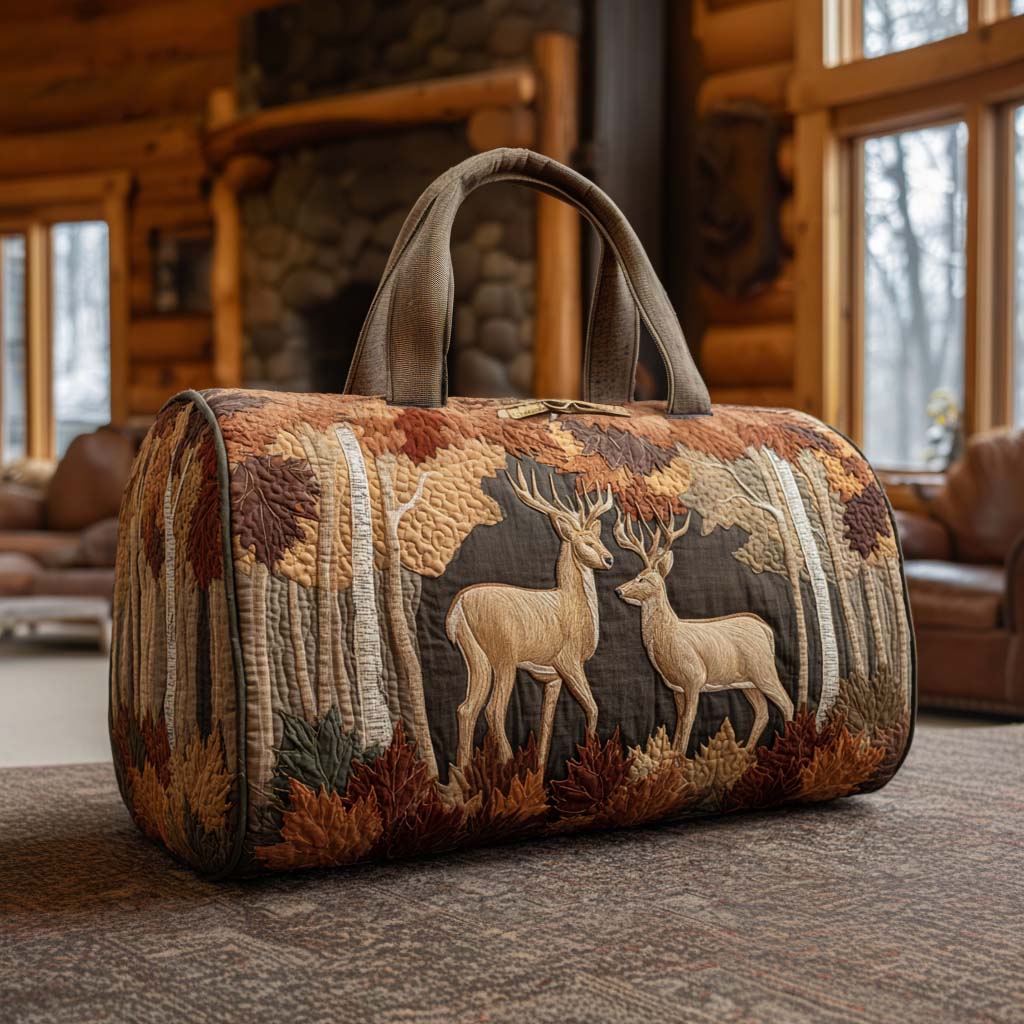 Cabin Deer Pair Quilted Duffle Bag 🦌🏡