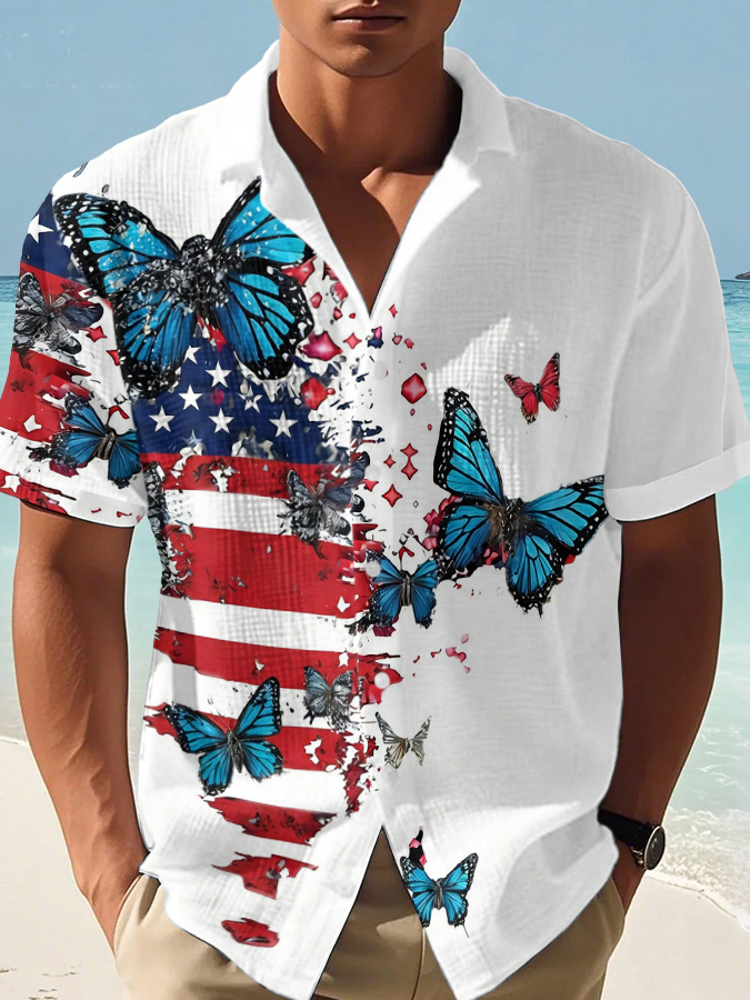 Men's Hawaii Vacation United States Independence Day Printed Casual Shirt