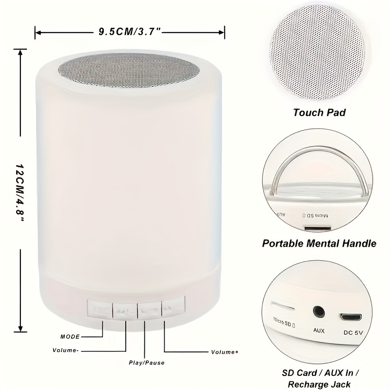 Wireless Night Light Speaker Bass Mini Sound For School Supplies Home Decor, Office, Camping