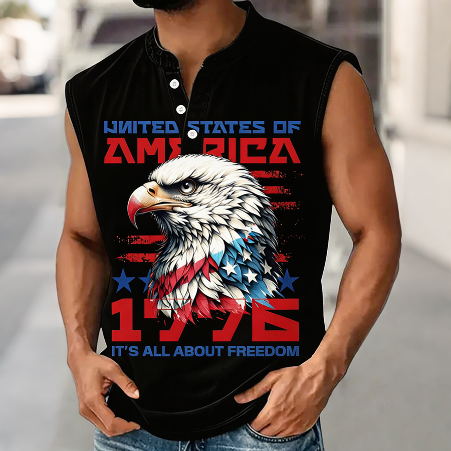 Men's USA 1776 It's All About Freedom Bald Eagle Sleeveless Top