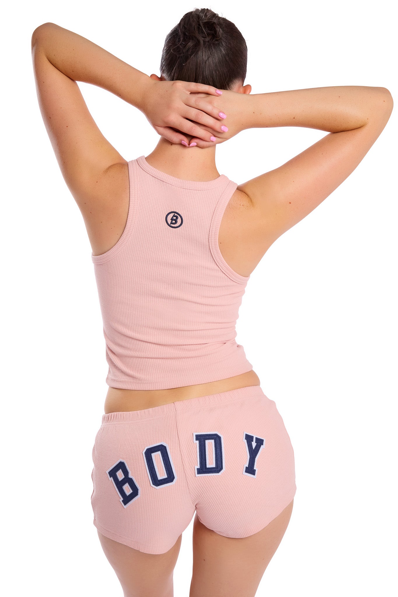 WAFFLE KNIT SHORTS (PASTEL PINK/NAVY)