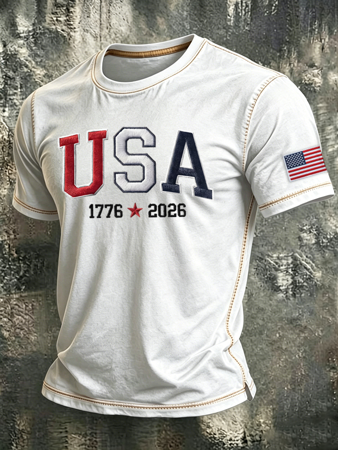 Men'S  USA 1776-2026 Printed Casual T-Shirt